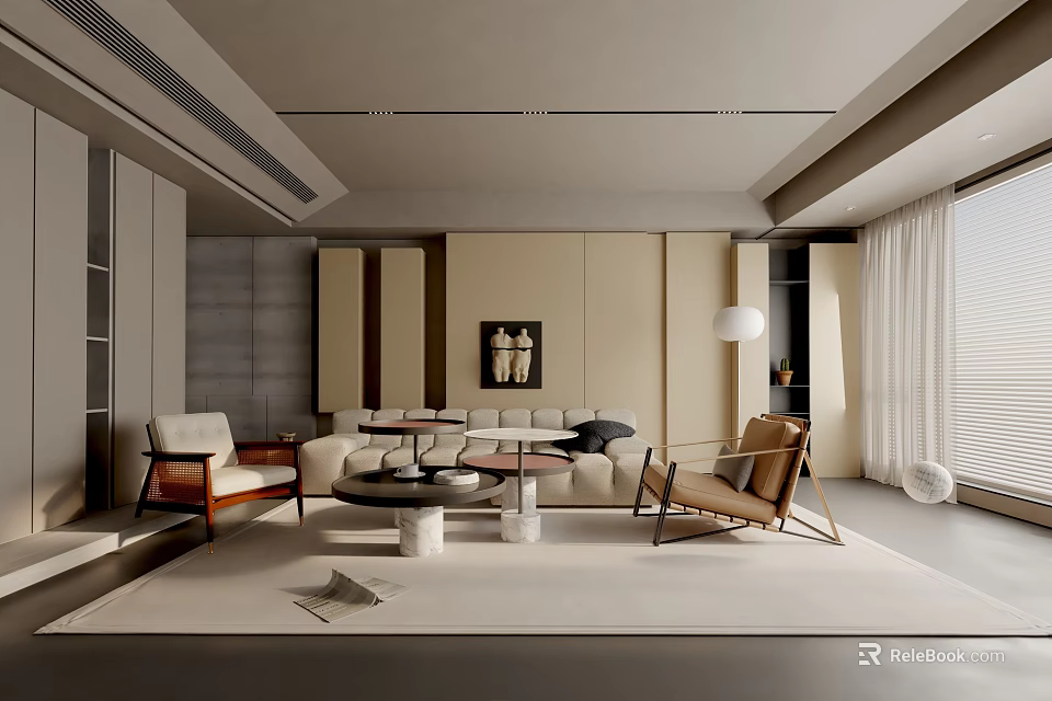 Modern Minimalist Living Room Interior With Sofa Chairs Coffee Table Rug And Artwork 3d model 