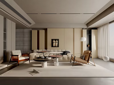 Modern Minimalist Living Room Interior With Sofa Chairs Coffee Table Rug And Artwork 3d model