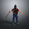 Game Character Wearing Red Shirt Blue Jeans Tactical Helmet With Green Accents Vest And Holding Rifle