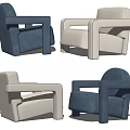 Modern Minimalist Armchair With Blue And Beige Upholstery Square Armrest Design