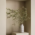 Minimalist Vase With Natural Green Leaf Branches In Beige Wall Corner