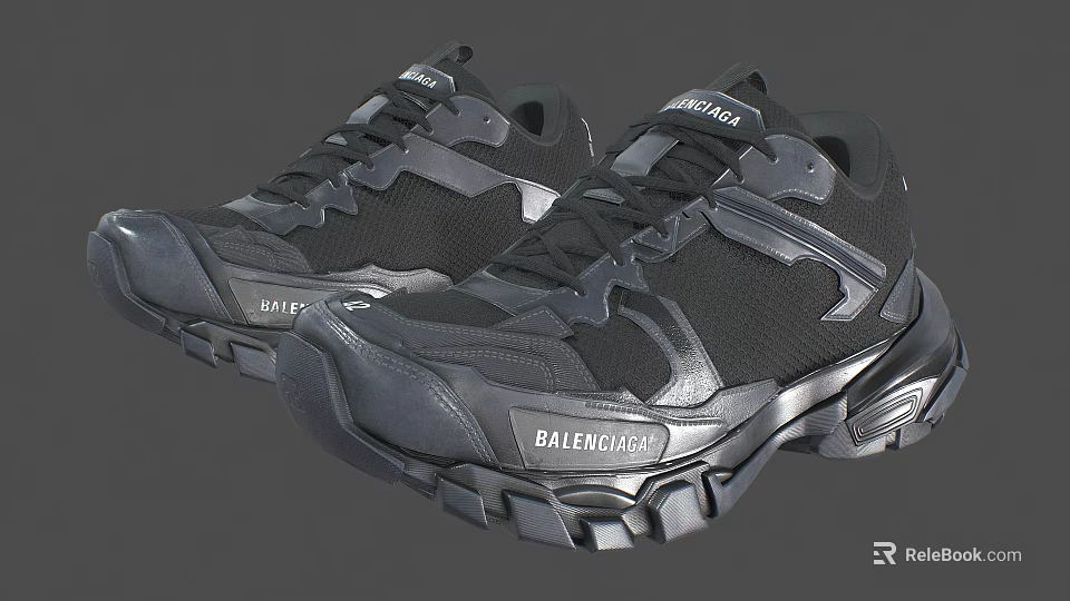 BATERIGICAL Black Sneakers With Mesh Upper Thick Supportive Sole And Durable Design 3d model 