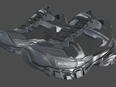 BATERIGICAL Black Sneakers With Mesh Upper Thick Supportive Sole And Durable Design 3d model