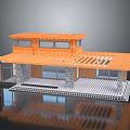 Modern Architectural Model With Orange Roof Wooden Structure Stone Walls Glass Windows And Platform