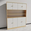 Modern Wooden Bookcase With White Doors Golden Knobs And Open Shelves 3d model