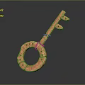 Intricate Red Key Shaped Sculpture Carving With Circular Ring Design Details