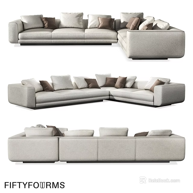 Modern Light Gray L Shaped Double Sofa With Brown Cushions And Comfortable Design 3d model 