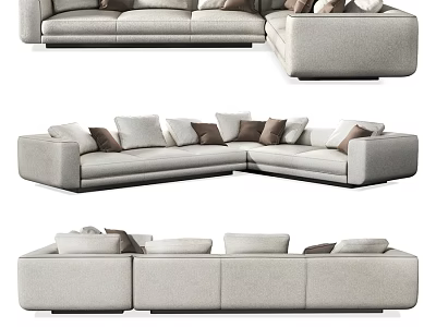 Modern Light Gray L Shaped Double Sofa With Brown Cushions And Comfortable Design 3d model