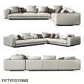 Modern Light Gray L Shaped Double Sofa With Brown Cushions And Comfortable Design