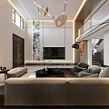 Modern Loft Living Room With High Ceiling And Elegant Decor 3d model