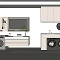Modern Laundry Interior With Sink Vanity Mirror Cabinets And Washing Machines