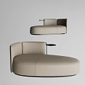Modern Beige Leather Chaise Lounge With Curved Shape And Side Table Design 3d model