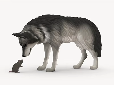 Realistic Gray Reptile Figure Interacting With Small Mouse Model 3d model