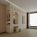 White Modern Wardrobe With Arched Doors Dressing Table Stool And Open Shelf 3d model