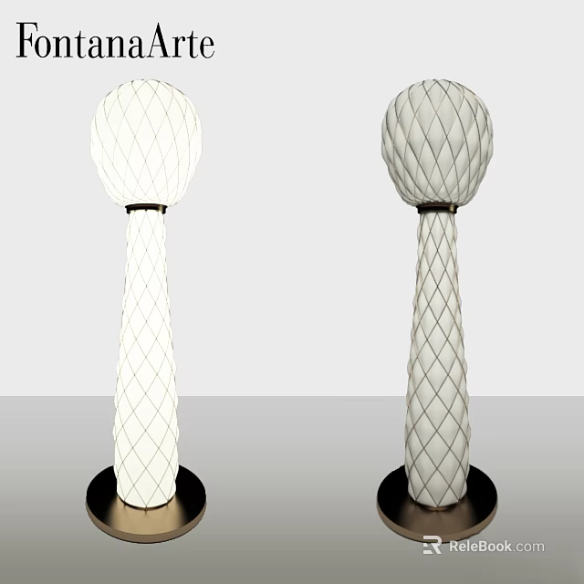 White Woven Floor Lamp With Diamond Pattern Slim Pole And Black Base 3d model 
