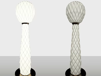 White Woven Floor Lamp With Diamond Pattern Slim Pole And Black Base 3d model