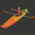Person Paddling In Orange Yellow Kayak With Yellow Helmet And Orange Life Jacket