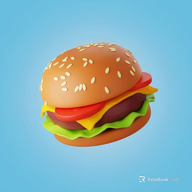 Appetizing Hamburger with Sesame Seed Bun Tomato Crisp Lettuce Melted Cheese Juicy Patty Blue Background 3d model 