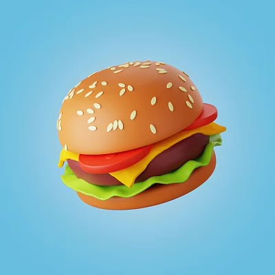 Appetizing Hamburger with Sesame Seed Bun Tomato Crisp Lettuce Melted Cheese Juicy Patty Blue Background 3d model