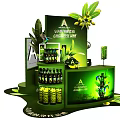Green Themed Display Rack With Product Brand And Plant Decor