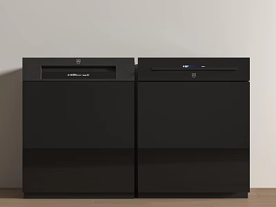 Modern Black Kitchen Appliances Two Units Side By Side On Wooden Floor 3d model