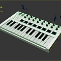 White MIDI Keyboard Instrument With Black Keys Blue Pads Knobs And Dark Background Decor 3d model