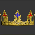 Golden Decorative Crown Featuring Red Blue Crosses And Ornate Patterns As Household Decor Item