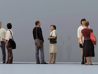 Multiple People Standing Interacting in Casual Attire With Bags on Neutral Background 3d model