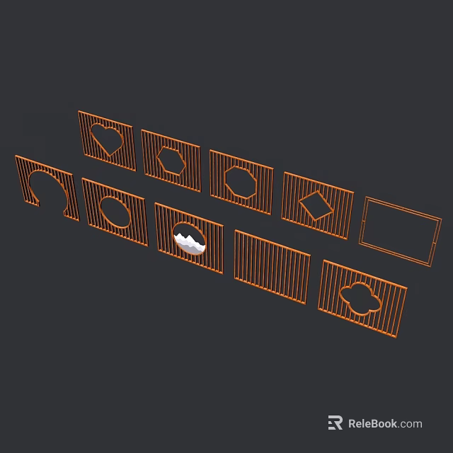 Decorative Room Dividers With Various Geometric Shapes And Orange Frame Design 3d model 