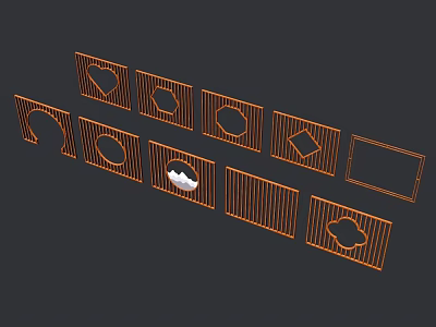 Decorative Room Dividers With Various Geometric Shapes And Orange Frame Design 3d model
