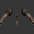 Gun Weapon With Black Orange Body Held By Brown Sleeved Arms White Gloves Red Accessory