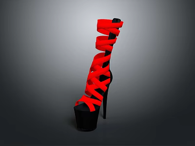 Red High Heels With Black Heel And Lace Up Straps Fashion Design 3d model