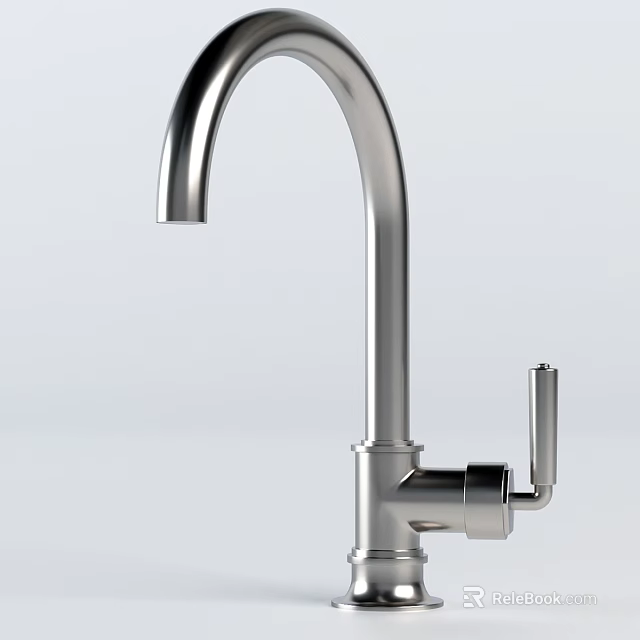 Modern Stainless Steel Faucet With Curved Spout Single Handle And Shiny Finish 3d model 
