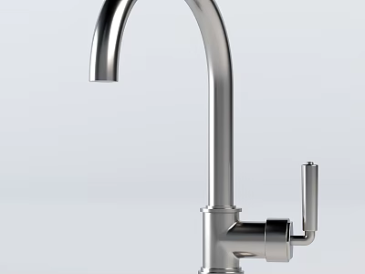 Modern Stainless Steel Faucet With Curved Spout Single Handle And Shiny Finish 3d model