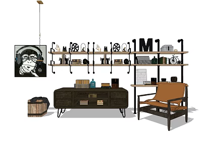 Industrial Entryway Side Cabinet Design With Storage Shelves And Decorative Ornaments 3d model