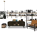 Industrial Entryway Side Cabinet Design With Storage Shelves And Decorative Ornaments