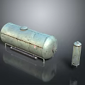 Rusty Metal Storage Tanks In Large And Small Sizes With Reflective Base And Dark Background