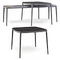 Modern Coffee Table With Black Wooden Top And Marble Pattern Shelf Metal Legs