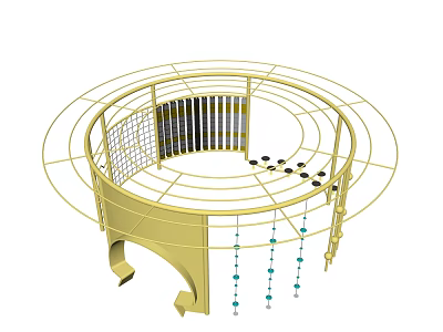 Colorful Circular Playground Equipment With Railings Netting And Hanging Beads For Kids Outdoor Activity Fun 3d model