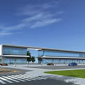 Modern Commercial Street With Contemporary Architecture Glass Curtain Walls Greenery And Parking Area