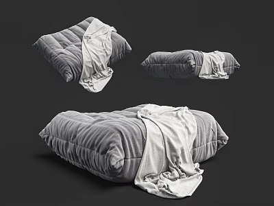 Plush Gray Velvet Sofa Stools With White Blanket Draped For Living Room 3d model