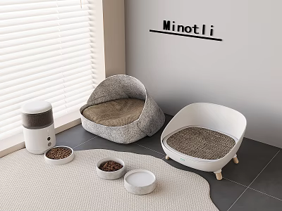 Automatic Cat Feeder with Cozy Bed Scratching Post and Food Bowls 3d model