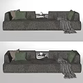 Gray Sectional Sofa With Green Beige Pillows Side Table And Gray Throw Blanket 3d model