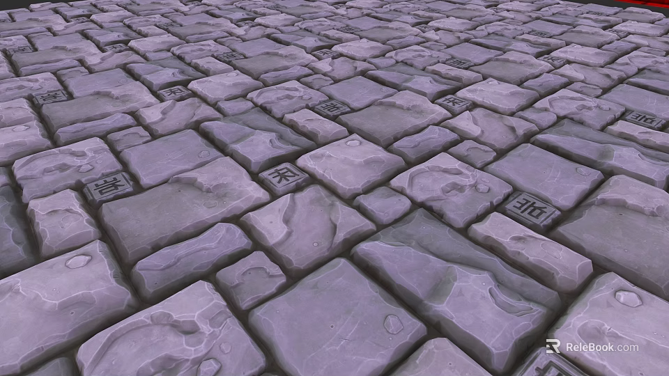 Natural Texture Irregularly Shaped Stone Floor Tiles With Chinese Characters 3d model 