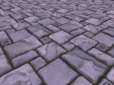 Natural Texture Irregularly Shaped Stone Floor Tiles With Chinese Characters 3d model