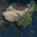 High resolution satellite map of China geographical region with surrounding countries terrain details