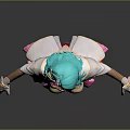 Fantasy Game Movie Character With Teal Hair Pink White Outfit And Headpiece