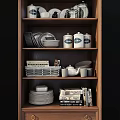 Wooden Display Cabinets With Glass Doors And Dinnerware Plates Cups Teapots