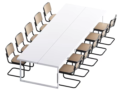 Modern White Conference Table With Minimalist Design And Office Meeting Chairs 3d model