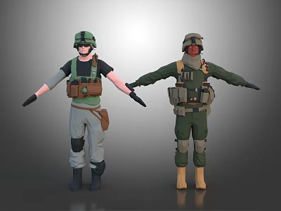 Two Military Character Models Wearing Tactical Gear And Different Uniforms 3d model